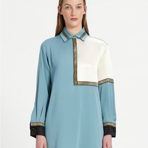 MaxMara Teal and Cream Blouse